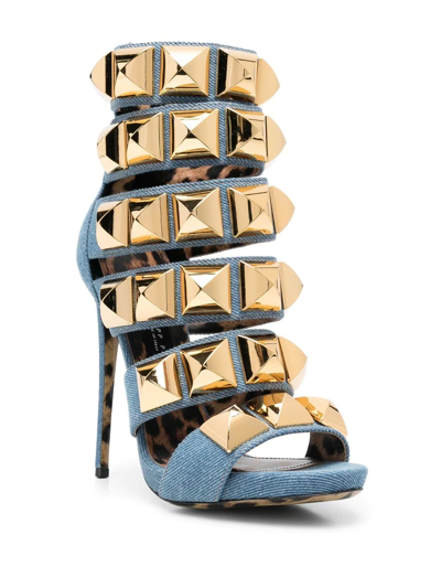 Shop Philipp Plein Studded Denim 120mm Sandals In Blue