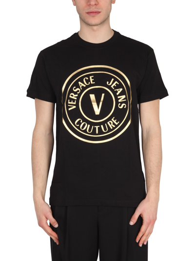 Shop Versace Jeans Couture Thick Foil Logo Print T-shirt In Nero
