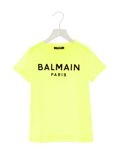 Shop Balmain Logo Print T-shirt In Yellow