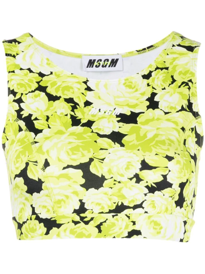 Shop Msgm Floral-print Cropped Vest In Green