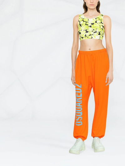 Msgm Floral Print Cropped Top In Green