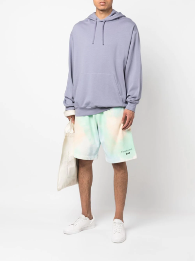 Shop Msgm Logo-print Tie-dye Shorts In Green