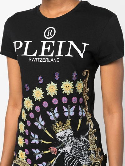 Philipp Plein Skeleton-print Round Neck T-shirt In Black