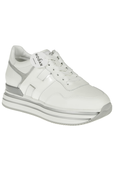 Shop Hogan H483 Midi Platform Sneakers In Silver/white