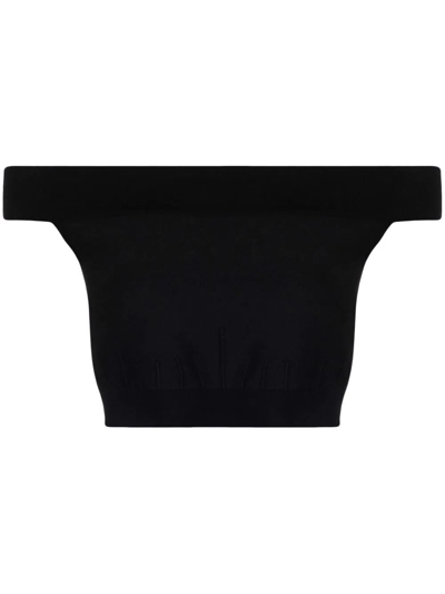Alexander Mcqueen Woman Black Off Shoulder Crop Top In Black