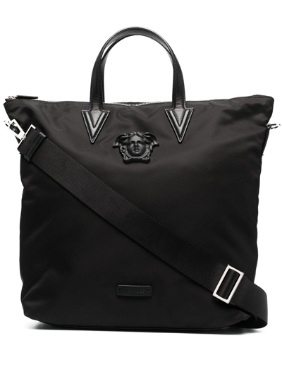 Shop Versace Medusa Black Nylon Tote Bag