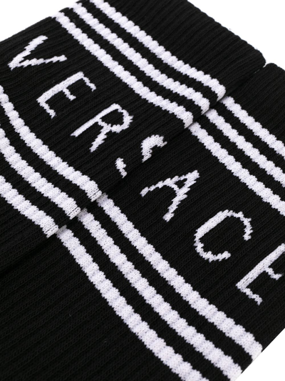 Shop Versace Black Cotton Socks With Logo  Man