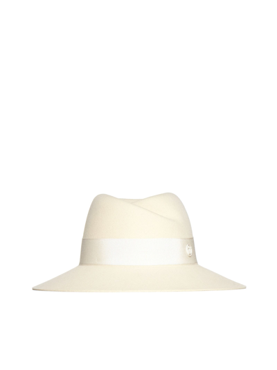 Shop Maison Michel Hat In Seed Pearl