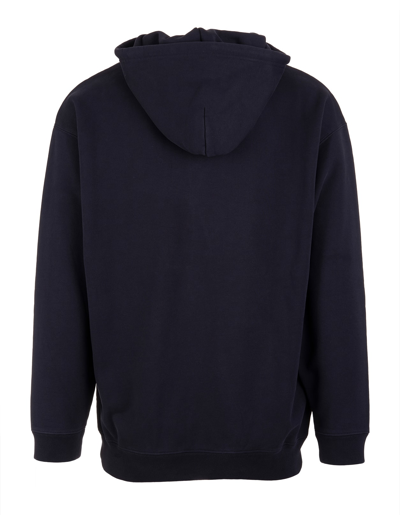 Shop Balenciaga Man Navy Blue Oversize Hoodie With Embroidered Logo In Marine Blue/white