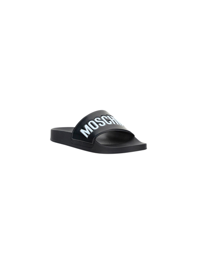 Shop Moschino Sandals In Nero+logo Bianco