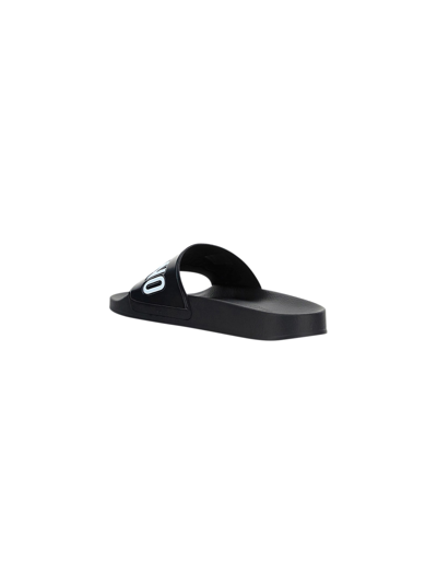 Shop Moschino Sandals In Nero+logo Bianco