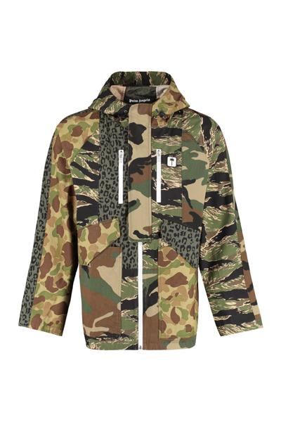 Shop Palm Angels Hooded Cotton Parka In Verde Militare