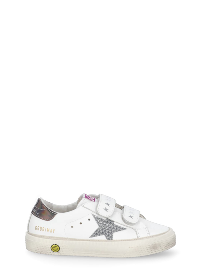 Shop Golden Goose May School Sneakers In White/silver/smoke Grey