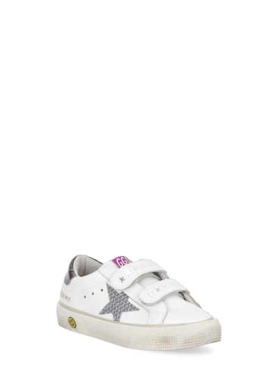 Shop Golden Goose May School Sneakers In White/silver/smoke Grey