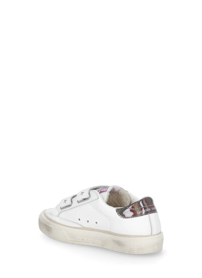 Shop Golden Goose May School Sneakers In White/silver/smoke Grey