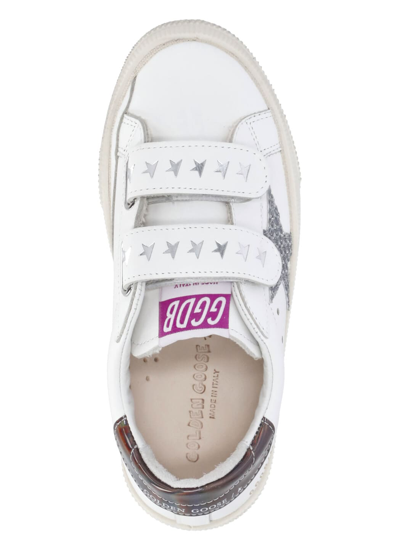 Shop Golden Goose May School Sneakers In White/silver/smoke Grey
