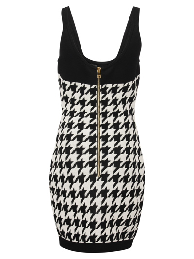 Shop Balmain Short Knit Dress With Gold Buttons In Black/white