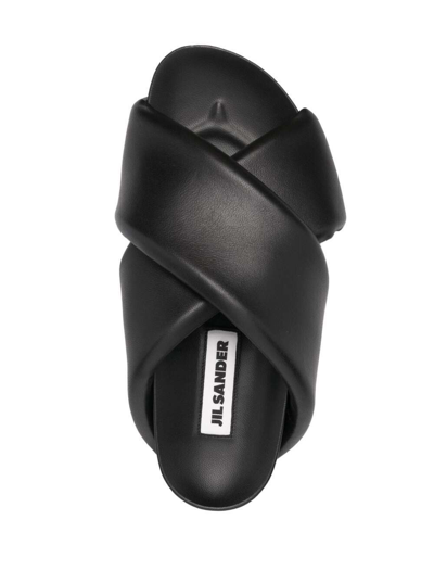 Shop Jil Sander Womans Black Leather Crossed Straps Mules
