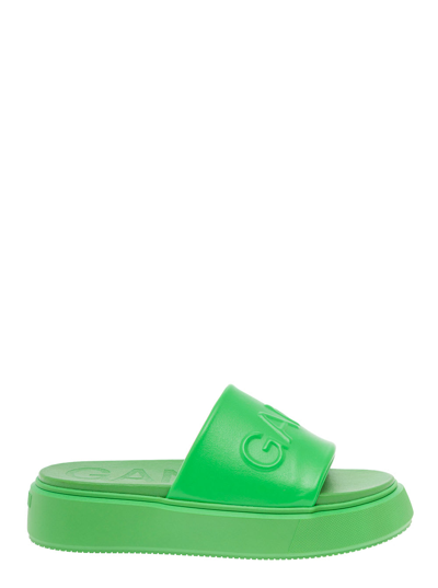 Shop Ganni Womans Green Slide Sporty Mix Vegea Sandals With Logo