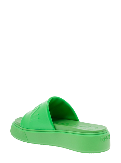 Shop Ganni Womans Green Slide Sporty Mix Vegea Sandals With Logo