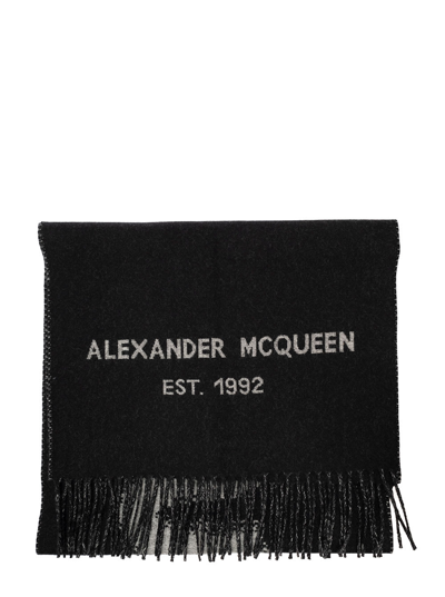 Shop Alexander Mcqueen Womans Graffiti White And Black Wool Scarf