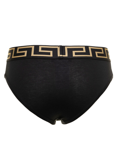 Shop Versace Womans Black Jersey Briefs With Logo Print