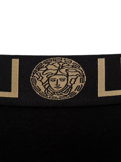 Shop Versace Womans Black Jersey Briefs With Logo Print