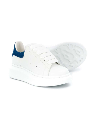Shop Alexander Mcqueen Kids Boys White Leather Oversize Sneakers With Blue Heel Tab