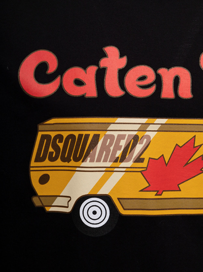 Shop Dsquared2 D-squared2 Mans Black Cotton T-shirt With Caten Trip Print
