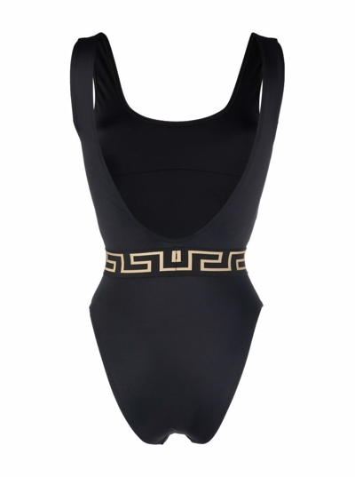 Shop Versace Womans Black Lycra Swimsuit With Greca Print
