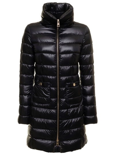 Herno Maria Long Down Jacket In Black Nylon In Black