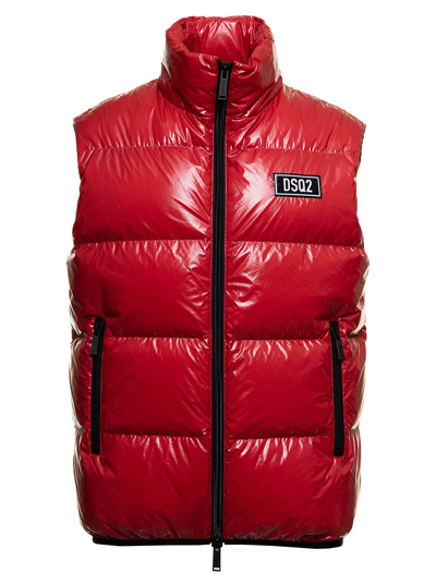 Shop Dsquared2 D-squared2 Mans Shiny Red Nylon Vest With Logo