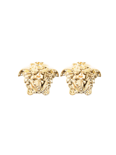 Shop Versace Womans Medusa Gold Metal Earrings In Metallic