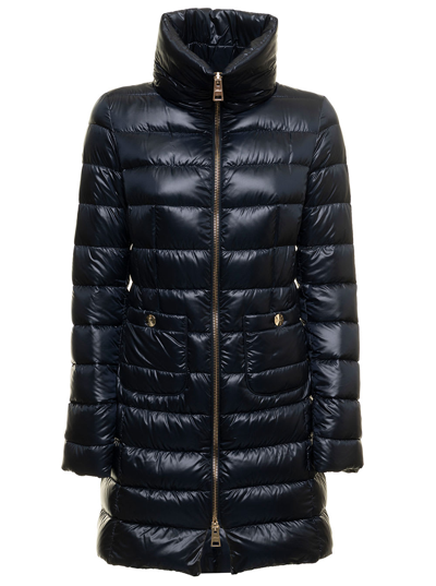Shop Herno Womans Maria Blue Quilted Nylon Long Down Jacket