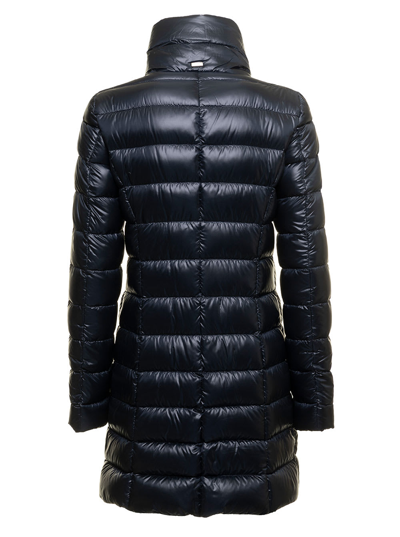 Shop Herno Womans Maria Blue Quilted Nylon Long Down Jacket