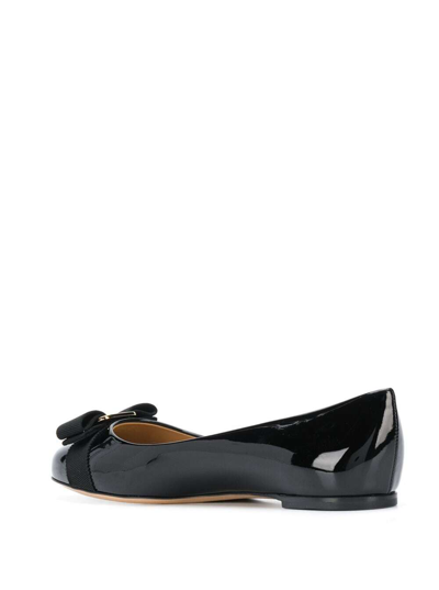 Shop Ferragamo Salvatore  Womans Varina Patent Leather Flat Shoes With Bow In Black