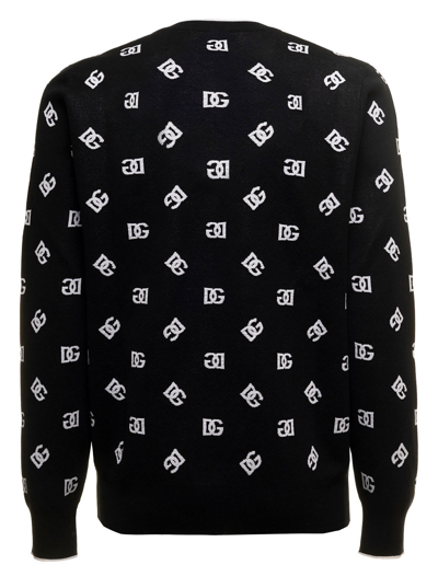 Shop Dolce & Gabbana Mans Black Wool And Silk Sweater With Dg Logo Jacquard