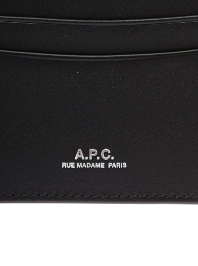 Shop Apc A.p.c Mans Black Leather Card Holder With Logo