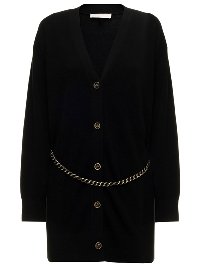 Shop Michael Michael Kors M Michael Kors Womans Black Merino Wool Cardigan With M Chain Belt