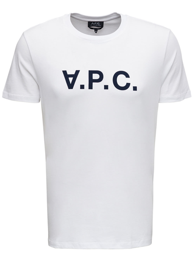 Shop Apc A.p.c Mans White Cotton T-shirt With Logo Print
