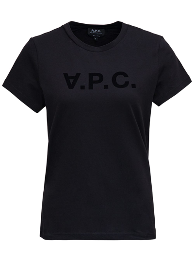 Shop Apc A.p.c Womans Black Cotton T-shirt With Logo