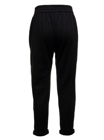 Shop Brunello Cucinelli Womans Black Cotton And Silk Joggers With Monile Inserts