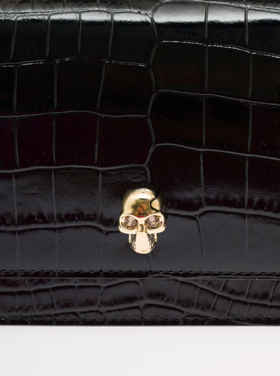 Shop Alexander Mcqueen Womans Skull Crocodile Printed Leather Crossbody Bag In Black