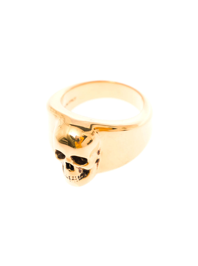 Shop Alexander Mcqueen Mans Skull Gold Colored Brass Ring In Metallic