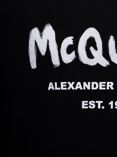 Shop Alexander Mcqueen Man S Black Cotton T-shirt With Logo Print