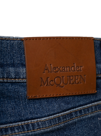 Shop Alexander Mcqueen Mans Five Pockets Blue Denim Jeans With Logo
