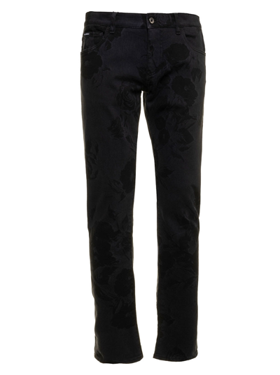 Shop Dolce & Gabbana Mans Black Denim Jeans With Floral Motif
