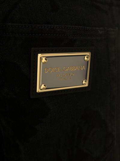 Shop Dolce & Gabbana Mans Black Denim Jeans With Floral Motif