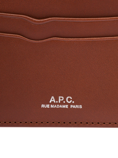Shop Apc A.p.c. Mans Brown Leather Card Holder With Logo Print
