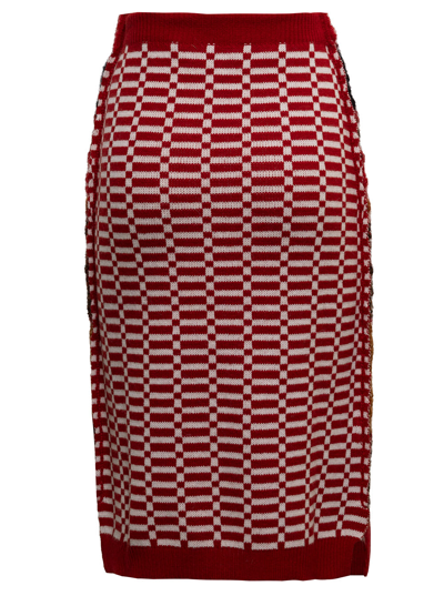 Shop Marni Womans Patchwork Check Wool Pencil Skirt In Red